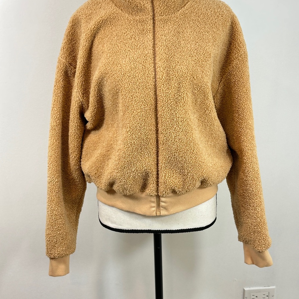 Beyond Yoga Tan Teddy Jacket Plush Fleece Stand-Up Collar